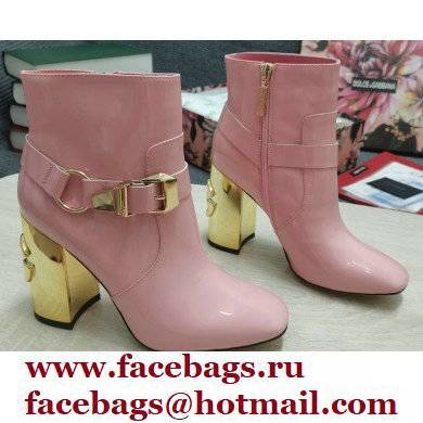 Dolce & Gabbana Heel 10.5cm Leather Ankle Boots Patent Pink with DG Karol Heel and Buckle 2021 - Click Image to Close